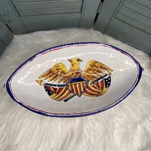 Vintage Italian Eagle Pottery Oval Pedestal Centerpiece Display Bowl